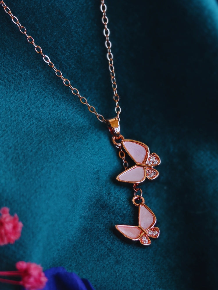 18K Rose Gold Micro Plated Love Butterflies Pendant Chain