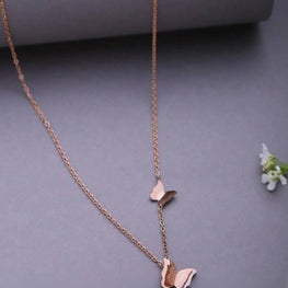 18k Rose Gold Micro Plated 100% Pure Stainless Steel Double Butterfly Necklace