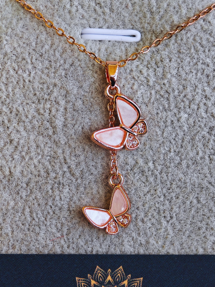 18K Rose Gold Micro Plated Love Butterflies Pendant Chain