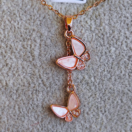 18K Rose Gold Micro Plated Love Butterflies Pendant Chain