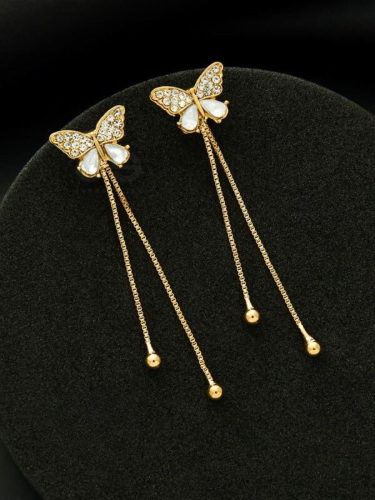 Golden Butterfly Wings – Detachable Butterfly Tassel & Studded Earrings