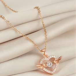 18k Rose Gold Micro Plated Angel Wing Heart with Dancing American Diamond