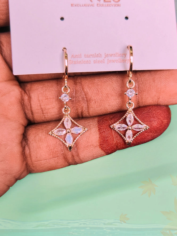 18K Rose Gold-Plated Shimmering Star Drop Earrings with American Diamonds – Timeless Elegance