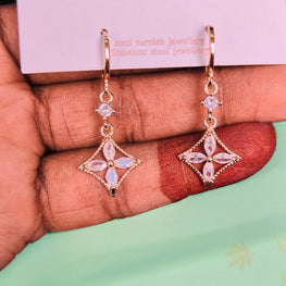 18K Rose Gold-Plated Shimmering Star Drop Earrings with American Diamonds – Timeless Elegance