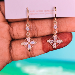 18K Rose Gold-Plated Shimmering Star Drop Earrings with American Diamonds – Timeless Elegance