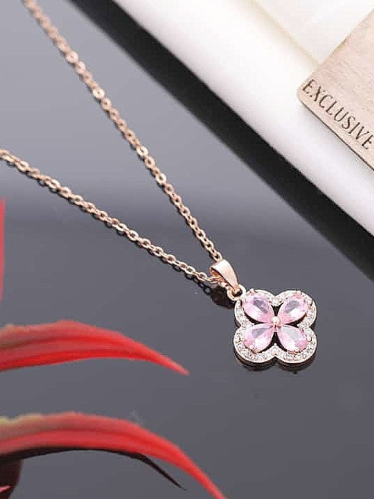 18k Rose Gold Micro Plated Diamond Four Leaf Clover Charm