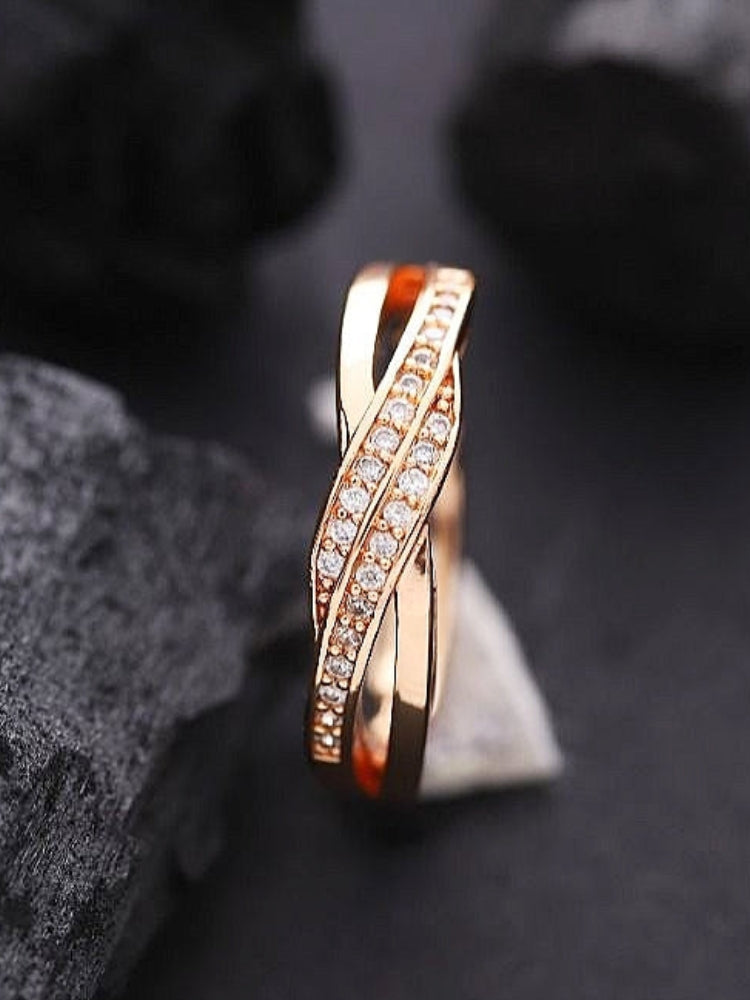 Rose Gold Ring with White American Diamonds ( Adjustable )