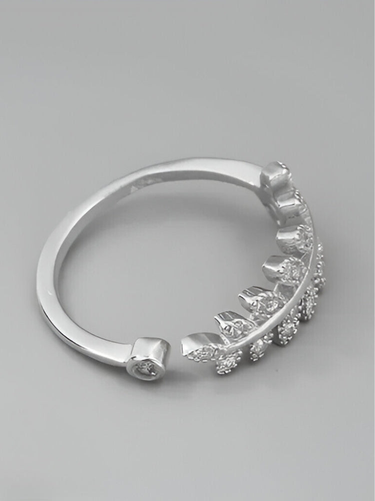 Pretty American Diamond Embellished Silver Leaf Ring  ( Adjustable )