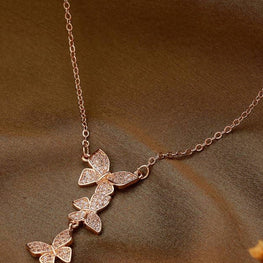 18k Rose Gold-Plated 100% Pure Stainless Steel Tri-Wing Butterfly Pendant Chain