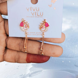 18K Rose Gold-Plated Pink Peacock Crystal Drop Earrings with Chain Dangle