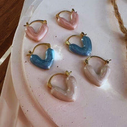 Korean Style Charming Petite Heart Baali Earrings ( Rose Pink, Pearl White, Breeze Blue )