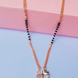 18K Rose Gold Micro Polished Mangalsutra with Black Beads and Small & Cute Magnetic Heart