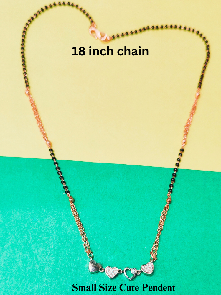 18K Rose Gold Micro Polished Mangalsutra with Black Beads and Small & Cute Magnetic Heart