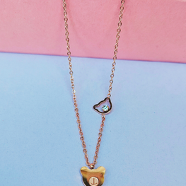 18k Rose Gold-Plated 100% Pure Stainless Steel Cute Bear Necklace with Diamond Accent