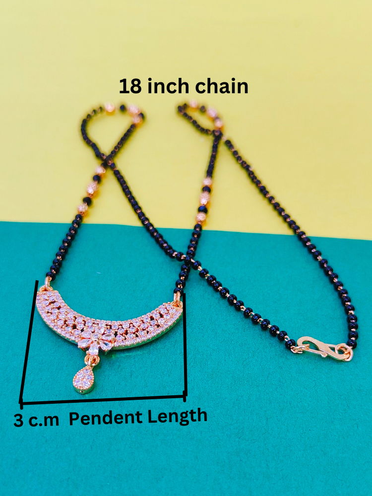 18K Rose Gold Micro Polished Mangalsutra with American Diamonds and Black Beads – Timeless Tradition