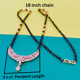 18K Rose Gold Micro Polished Mangalsutra with American Diamonds and Black Beads – Timeless Tradition