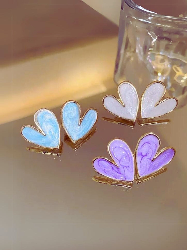 Korean Love beaten Hearts - Cute Dazzling Heart Studs ( Purple, White, Blue )