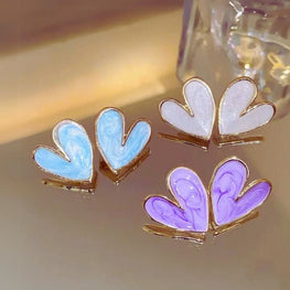 Korean Love beaten Hearts - Cute Dazzling Heart Studs ( Purple, White, Blue )