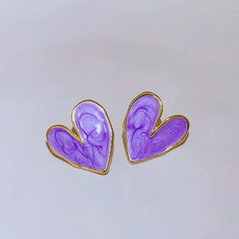 Korean Love beaten Hearts - Cute Dazzling Heart Studs ( Purple, White, Blue )