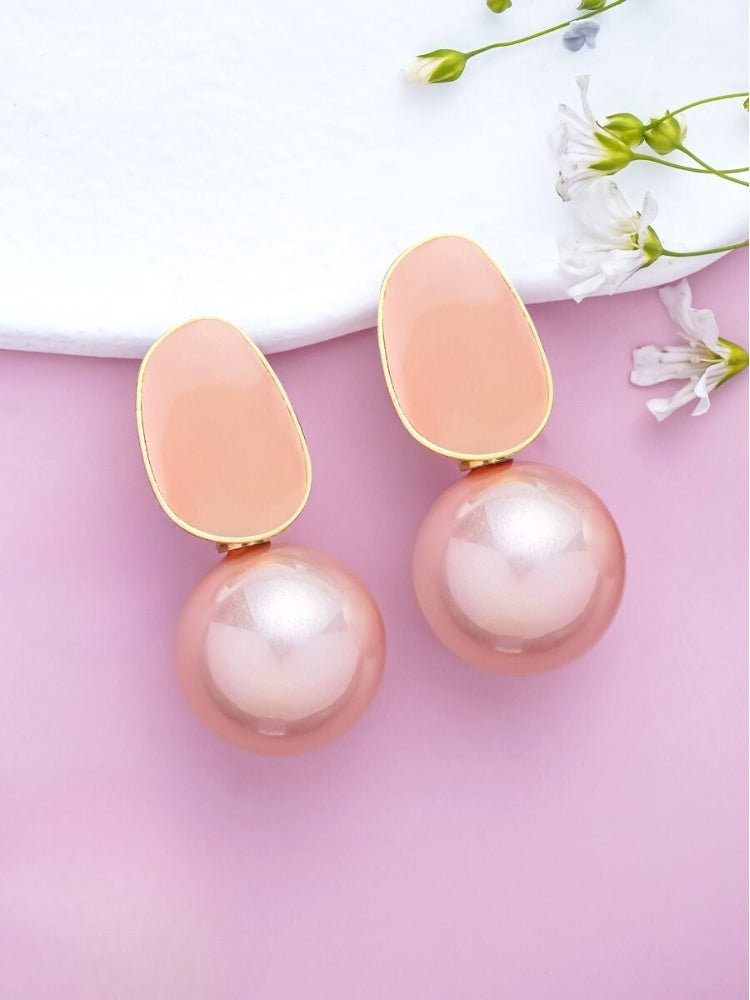 Korean Style Gold Toned Pearls Drop Earrings ( Pink, Black)