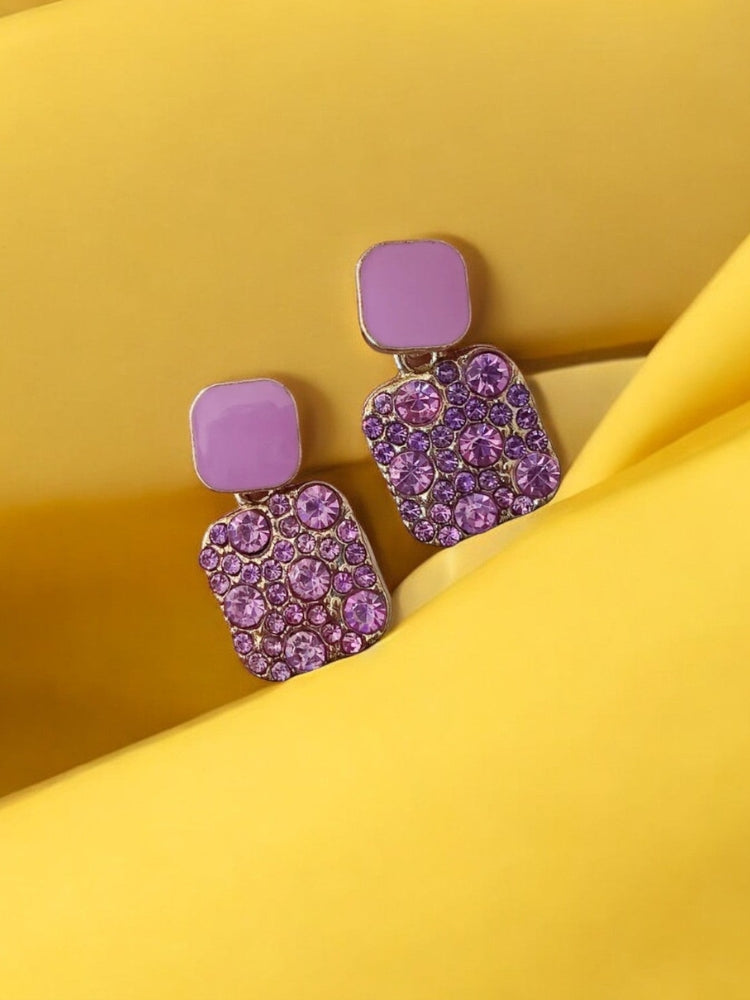 Elegant Korean Style Purple Shiny Crystal Rhinestone Drop Earrings