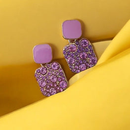 Elegant Korean Style Purple Shiny Crystal Rhinestone Drop Earrings