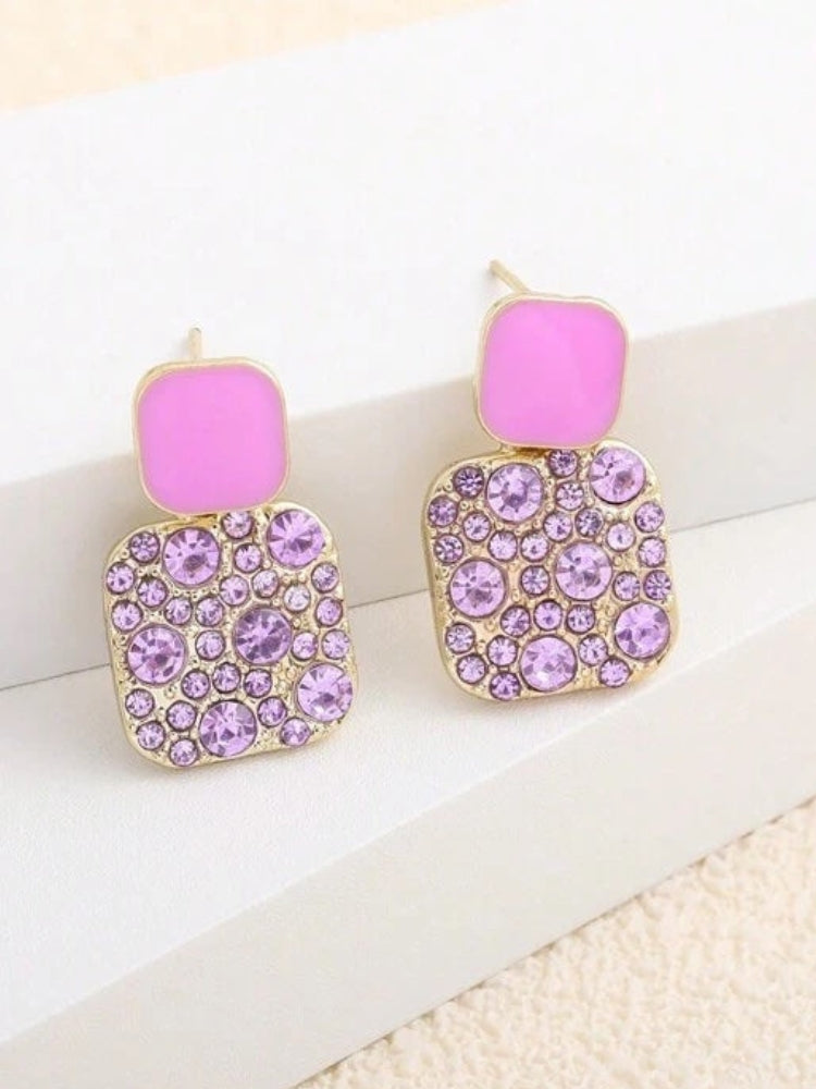 Elegant Korean Style Purple Shiny Crystal Rhinestone Drop Earrings