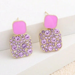 Elegant Korean Style Purple Shiny Crystal Rhinestone Drop Earrings