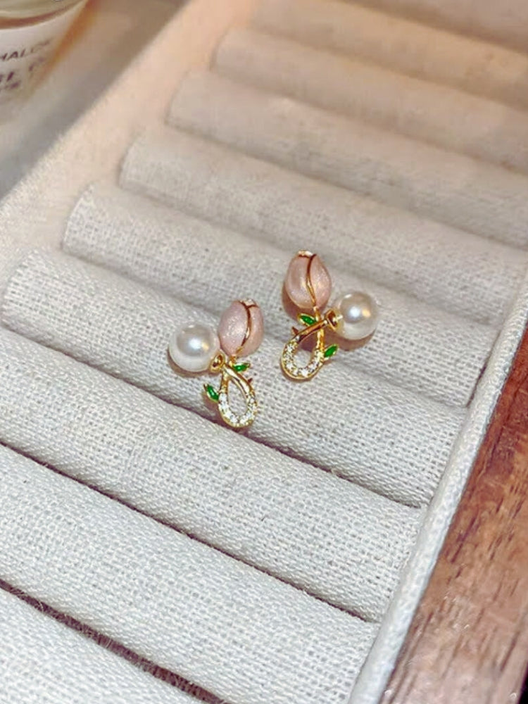 Korean Tulip Bloom Stud Earrings – A Floral Fashion Statement